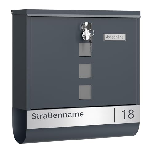 SONGMICS Briefkasten personalisiert, mit Namensschild, Hausnummernschild, Postkasten, Zeitungsfach, Sichtfenster, Schloss, modern, 11 x 37 x 37 cm, anthrazit GMB083G01 SONGMICS Briefkasten personalisiert, mit Namensschild, Hausnummernschild, Postkasten, Zeitungsfach, Sichtfenster, Schloss, modern, 11 x 37 x 37 cm, anthrazit GMB083G01