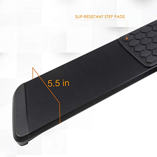[Pair] 5.5" Full Black Aluminum Running Boards Side Steps Nerf Bars Compatible With 19-22 Dodge Ram 1500 Crew Cab #TOP2