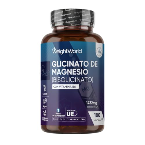 Glicinato de Magnesio 1432mg con Vitamina B6-180 Cápsulas Veganas