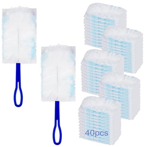 40 Piezas Plumero Kit Atrapapolvo, Kit de Plumero Plumero Limpieza, Paños Recambios de PlumeroKit De Plumero Electrostático con 2 Mango para Uso en PolvoSuciedad y Pelo de Animales