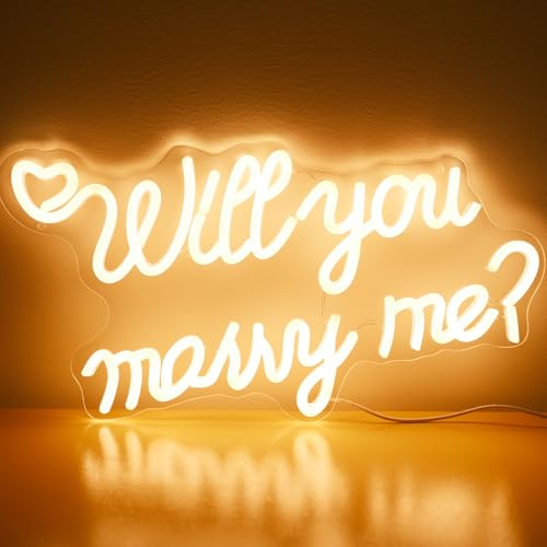 Image of Will You Marry Me Neon Sign for Wall Decor, LED Hanging Proposal Wedding Party Engagement Neon Light Signs, Dimmable Marry Me Light Up Signs Room Decoration USB Powered