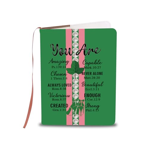 Cuaderno de cuero rosa y verde con versículo bíblico para regalo de graduación