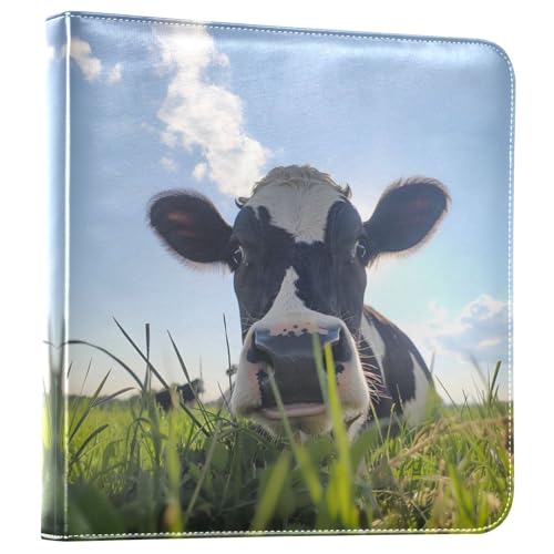 JIPONI Cute Cow&clear Sky Large Photo Album, DIY Leather Cover Scrapbook Albums for 4x6 5x7 6x8 Pictures, Self Adhesive Memory Book for Wedding, Baby, Family