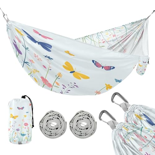 ATTX Colorful Spring Flowers Camping Hammock - Lightweight & Portable Hammocks, Heavy Duty 330lbs Capacity for Indoor, Hiking, Backpacking, Travel, Backyard, Beach#219