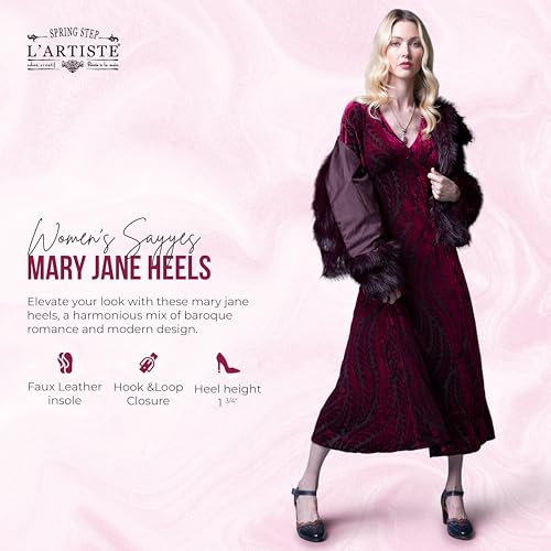 Spring Step L'Artiste Sayyes Mary Jane Heels | Baroque-Inspired Leather Pumps with Floral Embroidery4