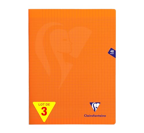 Clairefontaine 383311AMZC Un lot de 3 Cahiers Agrafés Mimesys - 24x32 cm - 48 Pages Grands Carreaux - 90 g - Couverture Polypro - Couleur Orange