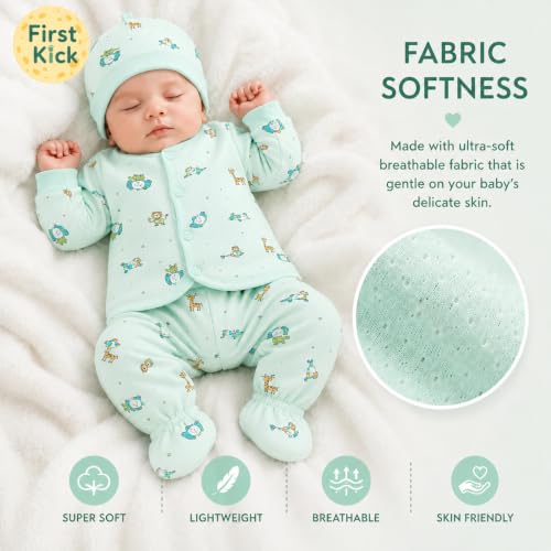 Image of First Kick Presents New Born Baby Summer Wear Baby Clothes 5Pcs Sets 100% Cotton Baby Boys Girls Unisex Baby Cotton /Summer Suit Infant Clothes First Gift for New Born Baby