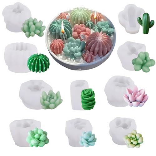 JVHLOV 10 Piezas Moldes de Silicona para Suculentas, Moldes 3D para Velas, Jabón, Resina Epoxi, Moldes para Hacer Velas Hechas a Mano y Decoración DIY