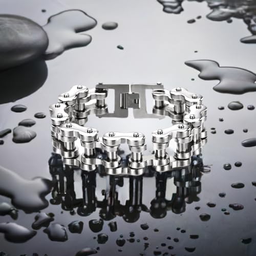 COOLSTEELANDBEYOND Heavy Sturdy Mens Motorcycle Chain Bike Chain Bracelet of Stainless Steel Silver Color Polished2