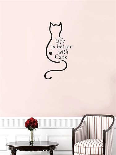 Vinilo decorativo de pared con diseño 'Life is Better with Cats' 13x27 pulgadas miniatura 7