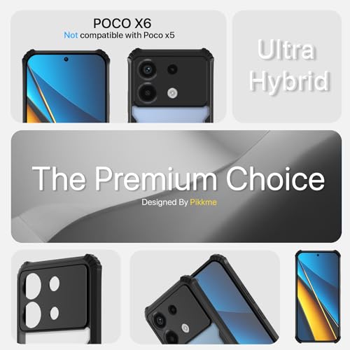 Image of Pikkme Poco X6 5G Back Cover | Crystal Clear Transparent Back | Ultra Hyrbid | Full Camera Protection | Raised Edge | Bumper Back Case (Black)