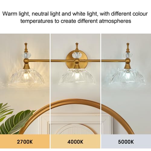 Image of Vintage Bathroom Light Fixtures Gold Bathroom Vanity Light with Glass Shade G9 Bulb Wall Sconces Lighting for Bedroom Living Room Kitchen Hallway