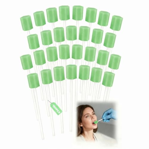 100 Pcs Mouth Sponges on Stick for Elderly Mouth Swabs for End of Life Care Clean and Keep Mouth Moistened (Green)