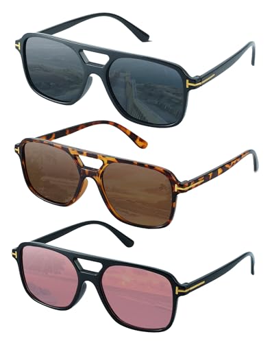 Men's Sunglasses for Women Polarized Square Fashion Double Bridge Driving Sun Glasses