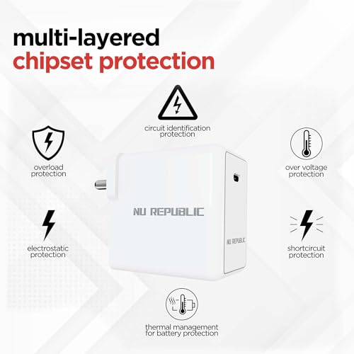 Image of Nu Republic Sprint All-in-one 30W 6A with Type-C to Type-C Cable Supports All Fast Charging Technologies (White, Red, Cable Included)