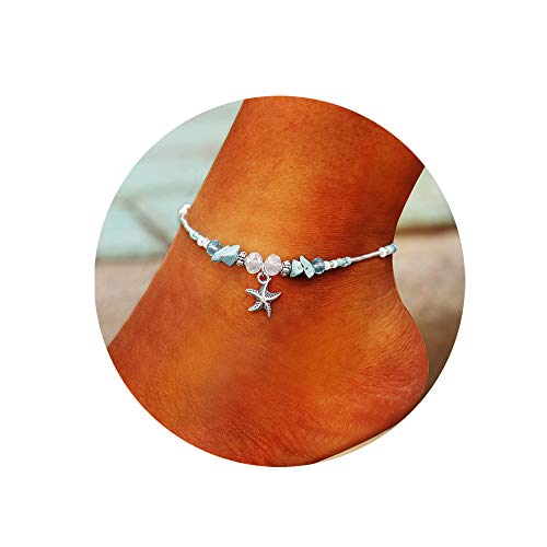 Image of Softones Blue Starfish Turtle Anklet Multilayer Charm Beads Sea Handmade Boho Anklet Foot Jewelry for Women