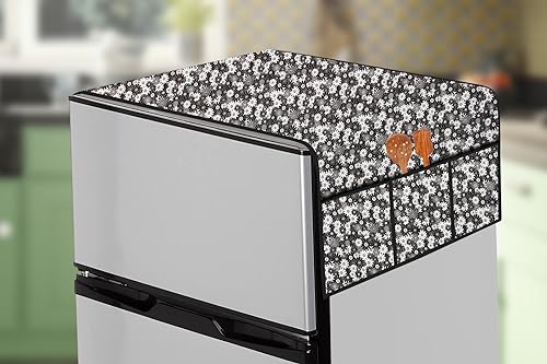 Image of The Furnishing Tree Fridge Top Cover Compatible for Samsung RT28T3C23NV /HL, 244 LTR WxL 65x111 in CM Floral Pattern Grey White