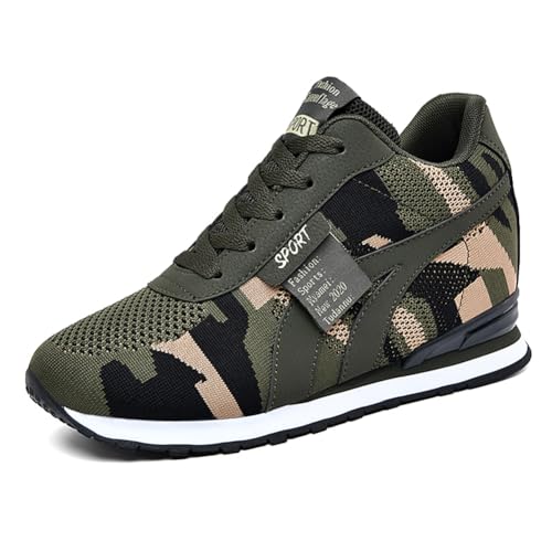 ESXGED Women's Fashion Camouflage Platform Canvas Sneakers Girl's Invisible Wedges Increase Heel Mesh-Cloth Casual Shoes