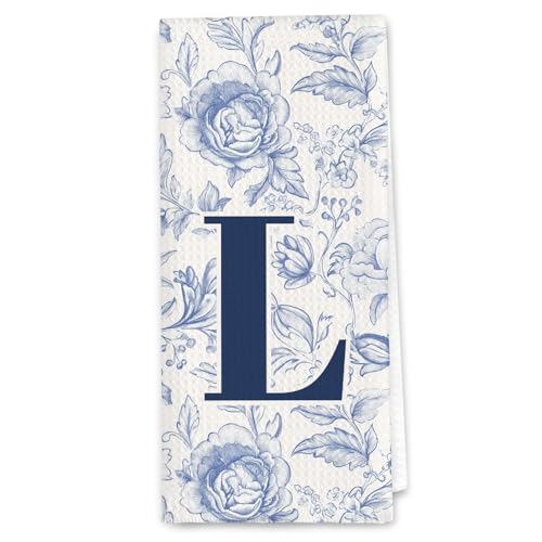 DSHFG Personalized Chinoiserie Floral Initial L Kitchen Bathroom Hand Towel