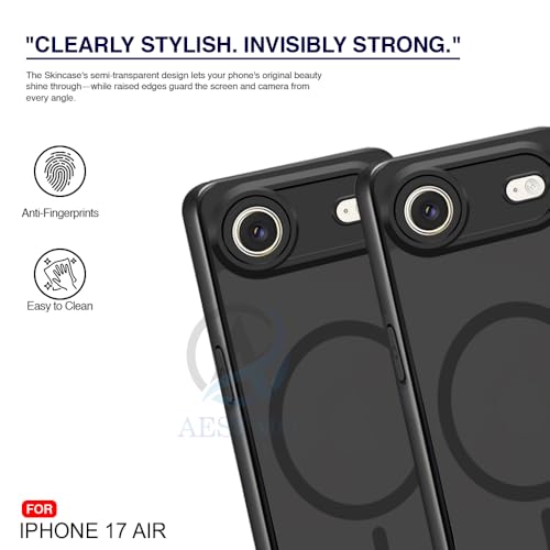 Image of AESTMO iPhone 17 Air Back Cover | 360 Protection | Matte Frosted Hard Back Translucent | Compatible with MagSafe Accessories (MagSafe Matte Hard Black Bumber)