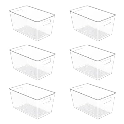 Vtopmart Clear Plastic Storage Bins, 6 PCS Pantry Organizer Bins with Handle for Refrigerator, Fridge, Cabinet, Kitchen, Countertops, Cupboard, Freezer Organization,Medium