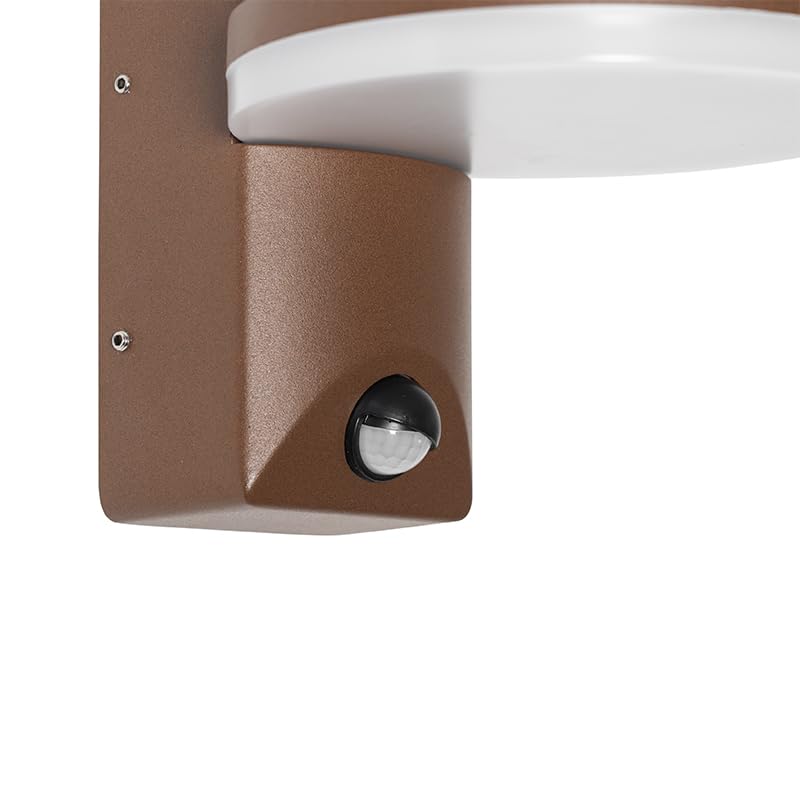 Qazqa Esmee Applique LED Da Esterno Con Sensore Di Movimento – Colore Ruggine, 16,5 Cm, IP54, 2700K, Luce Calda