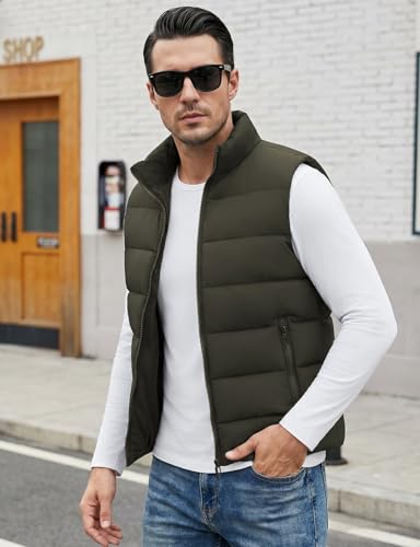 Image of WHN Men's Casual Puffer Vest Lightweight Full Zip Up Work Sleeveless Jacket Stand Collar Outerwear with 3 Pockets