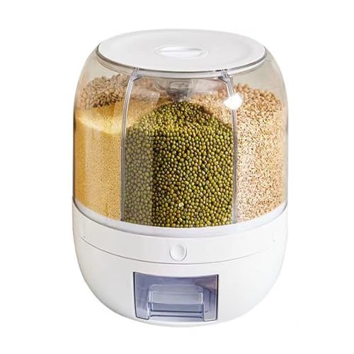 Dispensador de Granos, dispensador de Alimentos Secos con rotación de 360° y 6 Rejillas, con un Solo Clic, Tanque Redondo multigrano para almacenar Granos en la Cocina, Ideal para lentejas, Frijoles,