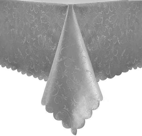 Image of Romanstile Waterproof Vinyl Tablecloth Rectangle, 60 x 102 Inch, Flower Grey