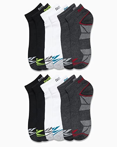 Reebok Boy's Cushioned Comfort Quarter Basic Socks With Reinforced Heel And Toe (12 Pack), Size Medium, Black/White/Grey Assortment #TOP1