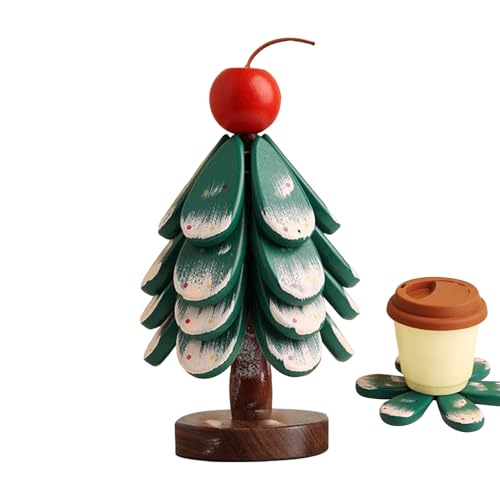 Qoukonao Tree Trivet | クリスマスツリー形状木製鍋敷き食器用 - テーブルセンターマットキッチンカウンター装?ダイニングテーブル用新居祝いパーティー | ホリデー装?やピクニックやゲストのもてなしや鍋・ボウル・プレート用