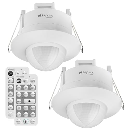 Oktaplex 2er Set Sam Einbau Bewegungsmelder 360° inkl. Fernbedienung Infrarot Bewegungssensor 230V Anwesenheitssensor Unterputz Innen weiß