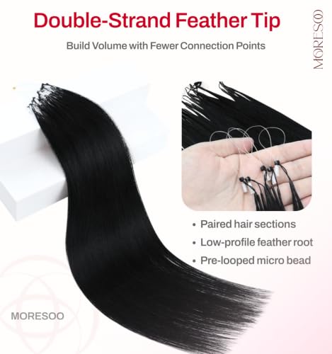 Image of Moresoo Microlink Hair Extensions, 50 Feather Tips, Jet Black, 18 Inch