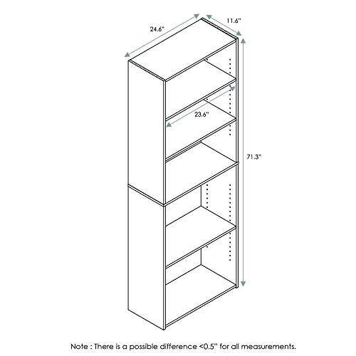 Image of FURINNO Wright 5-Shelf Bookcase, Cinnamon Cherry