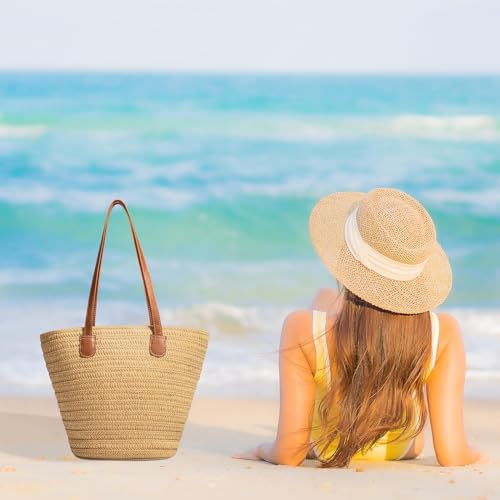 Image of Trifabricy Beach Bags for Women, Woven Straw Tote Bags,Large Beach Bag, Weaving Swim Shopping Travel Bag Waterproof
