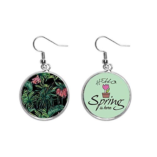 Pendientes de primavera con colgante de hoja de cielo oscuro y flor para mujer