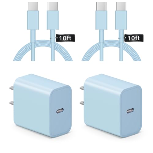 iPhone 17 16 15 Charger Fast Charging 10FT - 2 Pack 20W USB C Charger Block with Type C Cable Compatible with iPhone 17/17 Pro/17 Pro Max/Air/16/16e/15, iPad Pro, Air M3/M2/5/4, 11th/10th (Blue)