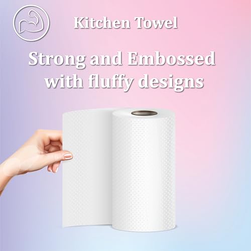 Image of Kosher Kitchen Tissue Paper Roll | 540 Pulls | 90 Pulls Each X 6 Rolls | Strong & Super Absorbent 2-Ply Kitchen Roll | High Wet Strength | Flower Embossed for Absorption | (Combo of 3- Total 6 Rolls)