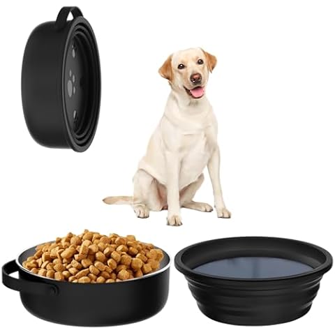 Travel Dog Bowls Set with Stainless Steel and Collapsible Features Cover