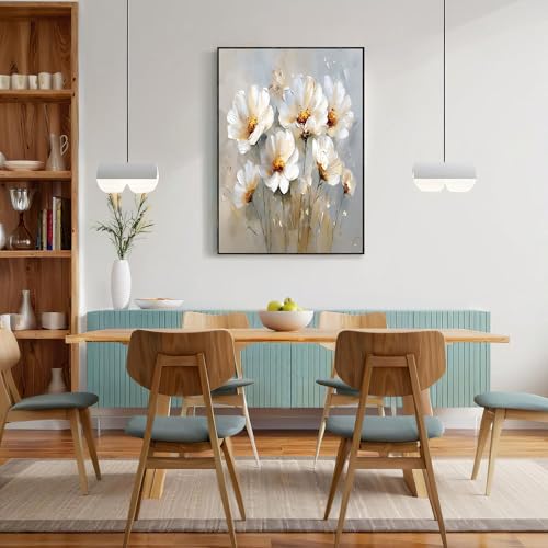 Lienzo blanquecino artístico de margaritas con acabado tipo óleo de 50x70cm 3
