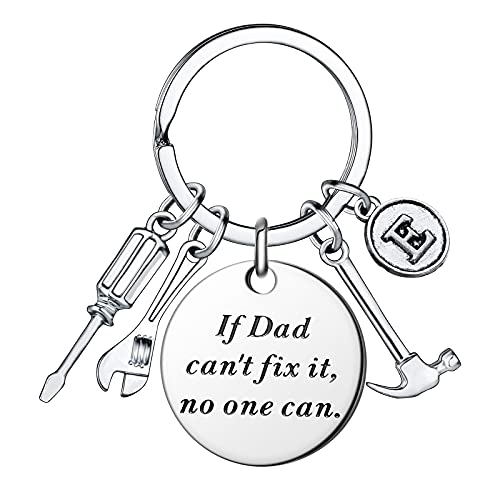 Dad Keychain with Small Tool Initial A-Z Charms Dad Gifts from Daughter Son Father's Day Birthday Gifts (E)