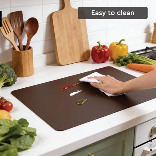 Image of Encasa XO Leather Dining Table Mat Set of 2 + 2 Coasters, 42x30 & 9 cm | Water & Heat Resistant Double-Layer Dining Table Mats | Wipeable & Durable Brown & Tan Placemats for Dining Table