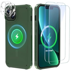 ANNSD for iPhone 13/14 Case, with 2 Screen Protectors & 2 Camera Covers, Anti-Fingerprint Magnetic Cover for iPhone 13/14 6.1″(Forest Green)