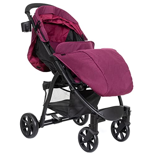 SAYOYO Buggy Leicht und Bequem, ab Geburt bis 36 Monate bis 22kg, Faltbarer Kinderwagen, mit Gliederbremse, Verlängertes Verdeck mit Reißverschluss, Einkaufskorb, Violett