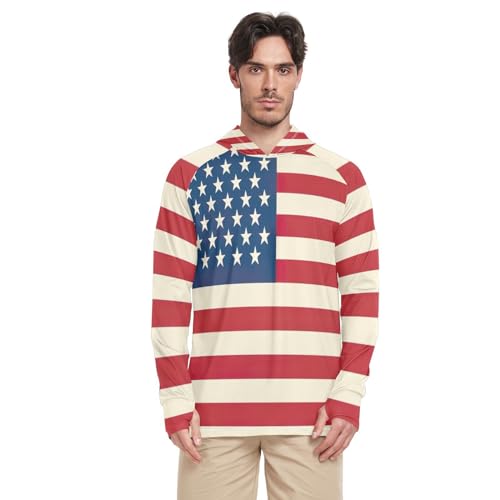 xigua American Flag Men's UPF 50+ Sun Shirts Quick Dry Sun Protection Hoodie With Long Sleeve 37