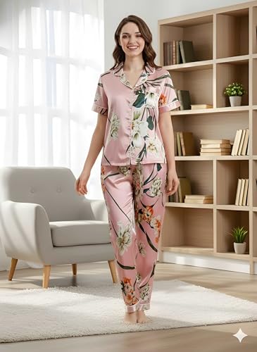 Image of Women Lycra Night Suit Set | Premium Soft Nightwear Pajama Set | Stylish Comfortable Sleepwear for Ladies | Elegant Lounge Wear Night Dress
