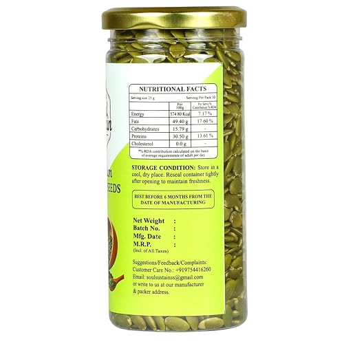 Image of SoulSustain Pumpkin Seeds 250 GM | Raw Pumpkin Seeds | Edible Seeds for Daily Nutrition | Plant Based Protein | Roasted Snack, Smoothies, Baking, Salads, Keto & Vegan Diet