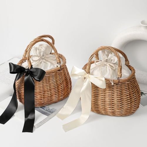 Hand- Woven Rattan Basket Basket Woven Storage with Handle for Picnic Home Wedding Party Decoration Photo Props image 4