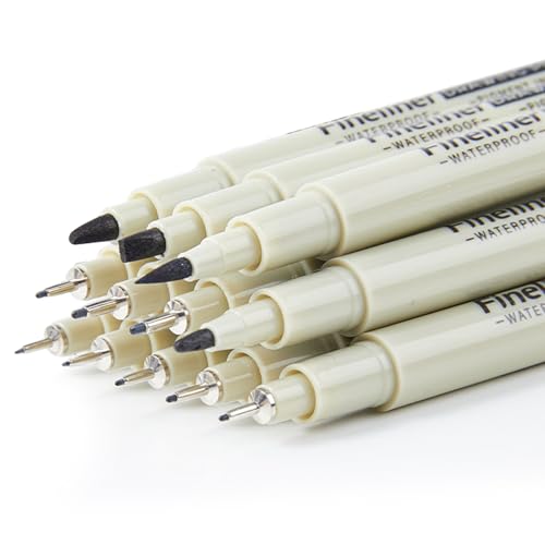 FAYAHAR 12 Pièces Feutre Noir, Stylos Noir a Pointe Fine, Feutre Fin avec 12 Largeurs de Ligne Différentes, Fineliner, pour Les Manga, écriture, Conception D'illustration et Dessin