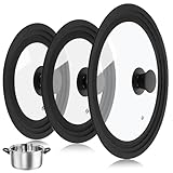 Ptwola 3PCS Universal Pot Lids for Pans and Skillets, Tempered Glass Replacement Cast Iron Frying Pan Cover with Heat Resistant Silicone Rim, Fits All 6' to 12' Diameter Cookware